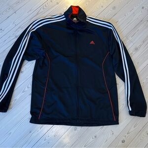 Large Adidas Men's Navy Windbreaker with White Stripes